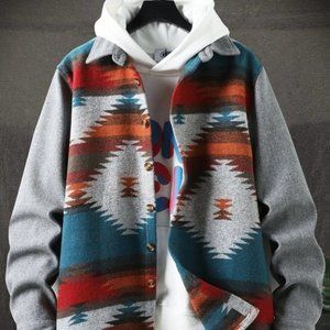 Grey Mens Geo Print Overcoat